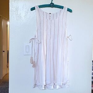 Free People Embroidered Tank Boho Peasant Top with Tassel